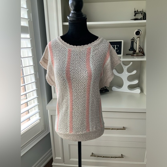 Vintage 90’S EN VOGUE Knitted Beige Pink Short Sleeve Top Shirt Size Medium - Picture 4 of 15